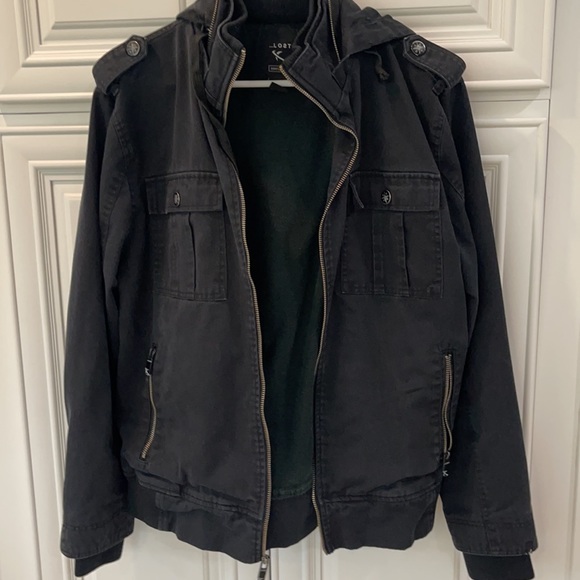 Lost Other - LOST DONT LABEL ME Mens charcoal Black Hooded Jacket size L